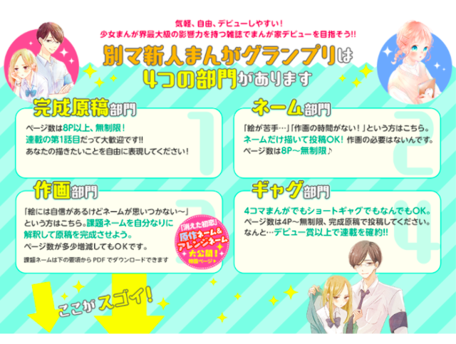 第8屆少女漫畫雜誌 別マ 新人漫畫大賞 Drawing Competitions 賞金稼ぎjp
